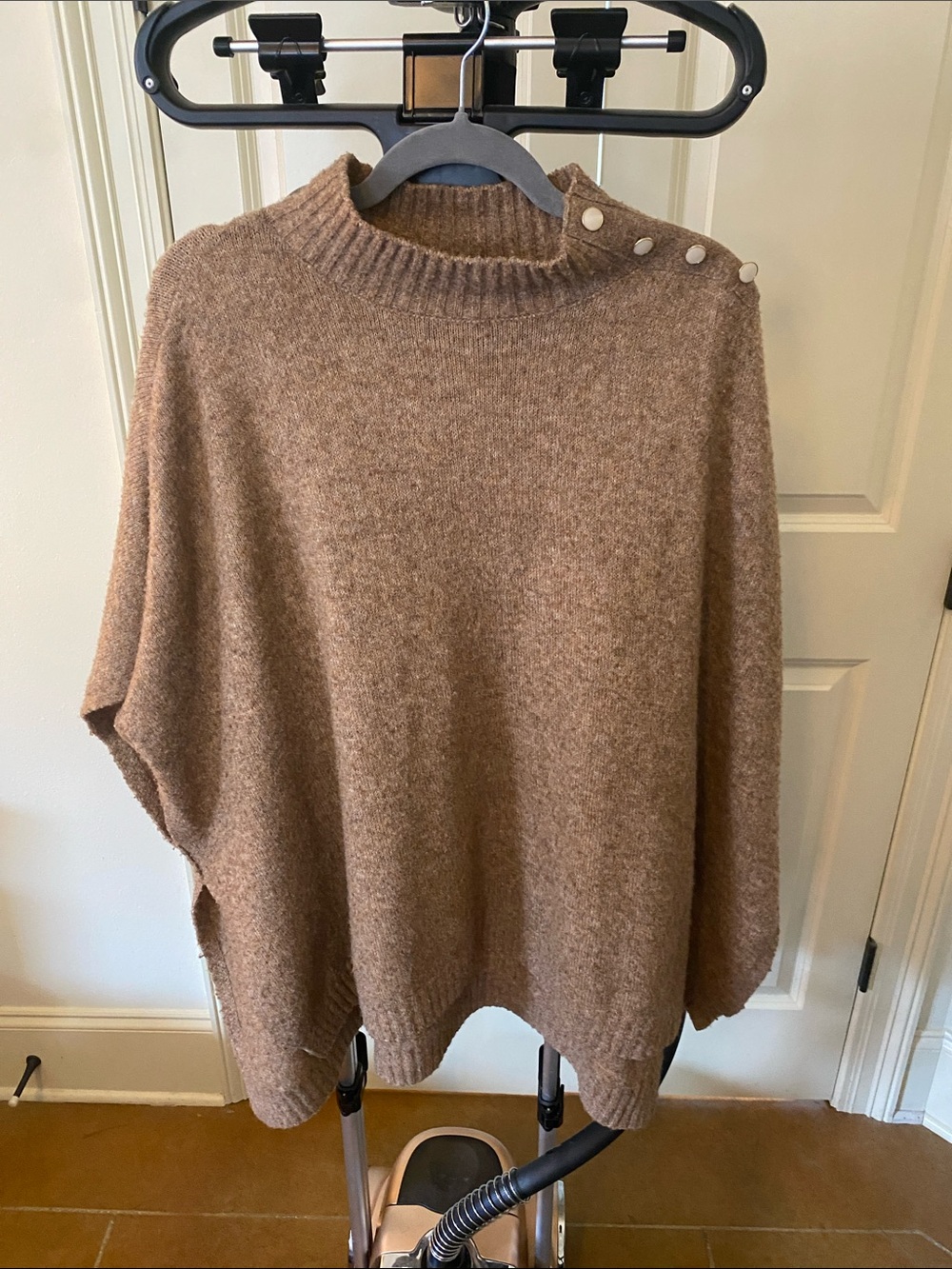 J. Crew Camel Button-Shoulder Poncho Sweater